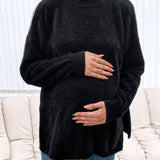 Maternidad Jersey de cuello alto de hombros caidos tejido mullido