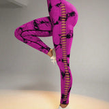 Yoga Trendy Leggings deportivos inconsutil de tie dye con abertura escalonada lado control de barriga