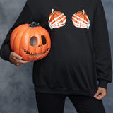 Maternidad Sudadera Halloween calabazas con esqueleto con estampado de mano de hombros caidos