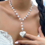 ROMWE 1 pieza Collar en Y elegante aleacion de zinc con accesorio de corazon para mujeres para decoracion diaria