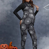 Maternidad Mono unitard Halloween con estampado de telarana sin top