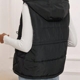 Maternidad Abrigo acolchado chaleco de cintura con cordon con bolsillo oblicuo cremallera con capucha