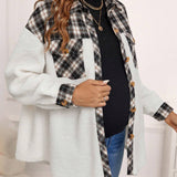 Maternidad Abrigo teddy panel en contraste con bolsillo con solapa de hombros caidos
