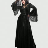 Goth Vestido con cordon delantero de manga campana de terciopelo