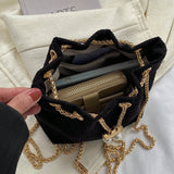 Bolso cubo mini con diseno de perla artificial con diseno de cordon poliester con cadena con tira