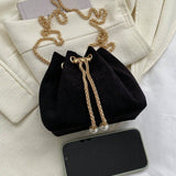 Bolso cubo mini con diseno de perla artificial con diseno de cordon poliester con cadena con tira