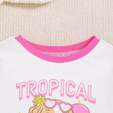 Bebe nina Camiseta unida en contraste con estampado de letra y dibujos animados