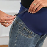 Maternidad Jeans de cintura ancha desgarro crudo bajo crudo