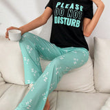 Conjunto de pijama pantalones con camiseta con estampado de slogan