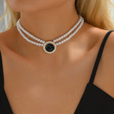 1 Pieza Collar De Perlas Redondas Y 1 Par De Aretes De Perlas Geometricas