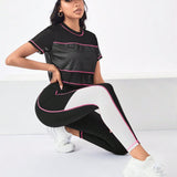 Running Camiseta deportiva de color combinado & Leggings con bolsillo de movil lateral