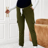 Maternidad Pantalones cuello alto con bolsillo lateral con solapa de cintura con cordon