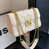 Bolso de hombro con cadena de decoracion de metal minimalista elegante bolso bandolera de PU, bolso de hombro con solapa de moda, bolso de moda para mujer y bolso para telefono