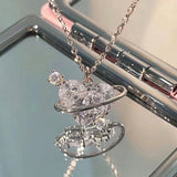 1 collar Y2k con forma de corazon y planeta de diamantes de imitacion rosa para mujer, ideal para citas y vacaciones, regalo