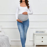 Maternidad Jeans ajustados de cintura ancha desgarro ribete sin dobladillo