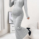 Maternidad Vestido ajustado tejido de canale con cordon con capucha