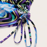 ICON Vestido de tirantes con estampado de mariposa con cordon lateral escote drapeado