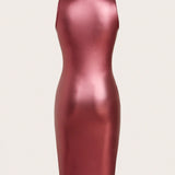 EZwear Vestido ajustado de muslo con abertura cuero PU