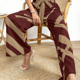 VCAY Pantalones de pierna ancha con estampado geometrico de cintura elastica