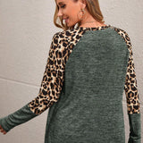 Maternidad Camiseta con estampado de leopardo en contraste de manga raglan