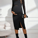 Maternidad Vestido de malla en contraste de muslo con abertura