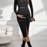 Maternidad Vestido de malla en contraste de muslo con abertura