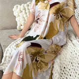 Vestido de dormir con estampado floral de manga murcielago