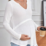 Maternidad Camiseta de cuello notch bajo curvo