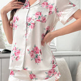 Conjunto de pijama con estampado floral de saten