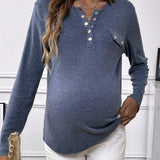 Maternidad Camiseta con boton delantero con diseno de solapa bajo curvo