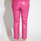 SXY Pantalones de talle alto de pierna ancha cuero PU