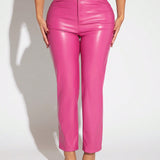 SXY Pantalones de talle alto de pierna ancha cuero PU