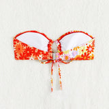 Top bikini bandeau con estampado floral vinculado con aro