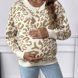 Maternidad Jersey con patron de leopardo de hombros caidos