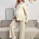 Maternidad medio de cuello cisne bajo con abertura Jersey & de cintura ajustable de terciopelo Pantalones Set