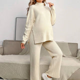Maternidad medio de cuello cisne bajo con abertura Jersey & de cintura ajustable de terciopelo Pantalones Set