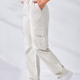 Pantalones deportivos con bolsillo lateral con solapa de cintura con cordon