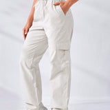 Pantalones deportivos con bolsillo lateral con solapa de cintura con cordon
