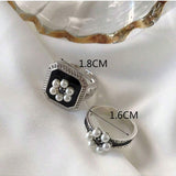 2 piezas/set estilo frances elegante corte perla flor Hepburn Vintage anillo abierto