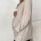 Maternidad Jersey tejido jaspeado de manga murcielago de cuello asimetrico