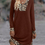 Vestido estilo camiseta con estampado de leopardo con bolsillo oculto