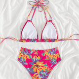 Swim Vcay Conjunto De Traje De Bano De Bikini Con Estampado Tropical Aleatorio Carnaval