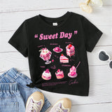 Bebe nina Camiseta con estampado de pastel y slogan