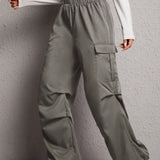 EZwear Pantalones cargo con bolsillo lateral con solapa de cintura elastica