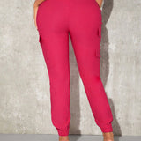 SXY Pantalones cargo con diseno de solapa lado