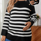 Maternidad casual suelto adecuado de color combinado de cuello redondo Pullover Jersey con mangas largas