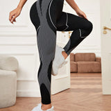 Yoga Trendy Leggings deportivos con estampado de rayas de cintura ancha con puntada