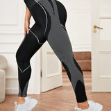Yoga Trendy Leggings deportivos con estampado de rayas de cintura ancha con puntada