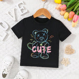 Bebe nina Camiseta con estampado de oso y letra