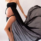 Vestido De Maternidad De Chiffon Sin Hombros, Adecuado Para Sesion De Fotos De Maternidad